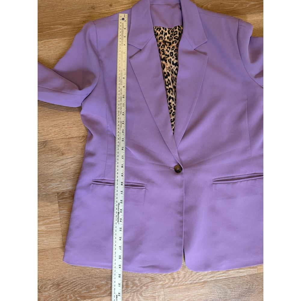 Purple Lavender Blazer XL Leopard Print Lined Single Button Jacket - Picture 11 of 14